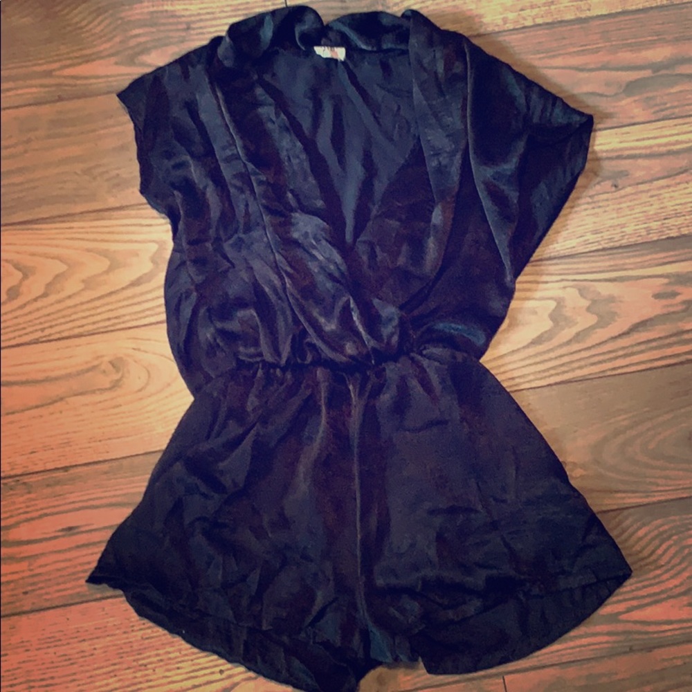 Silky Black V Neck Low Cut Romper